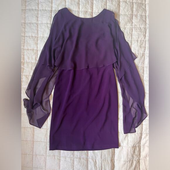 NWT Frank Lyman Dark Purple Flowy Chiffon Cocktail Dress Whimsical Romantic - 10 - Picture 1 of 4